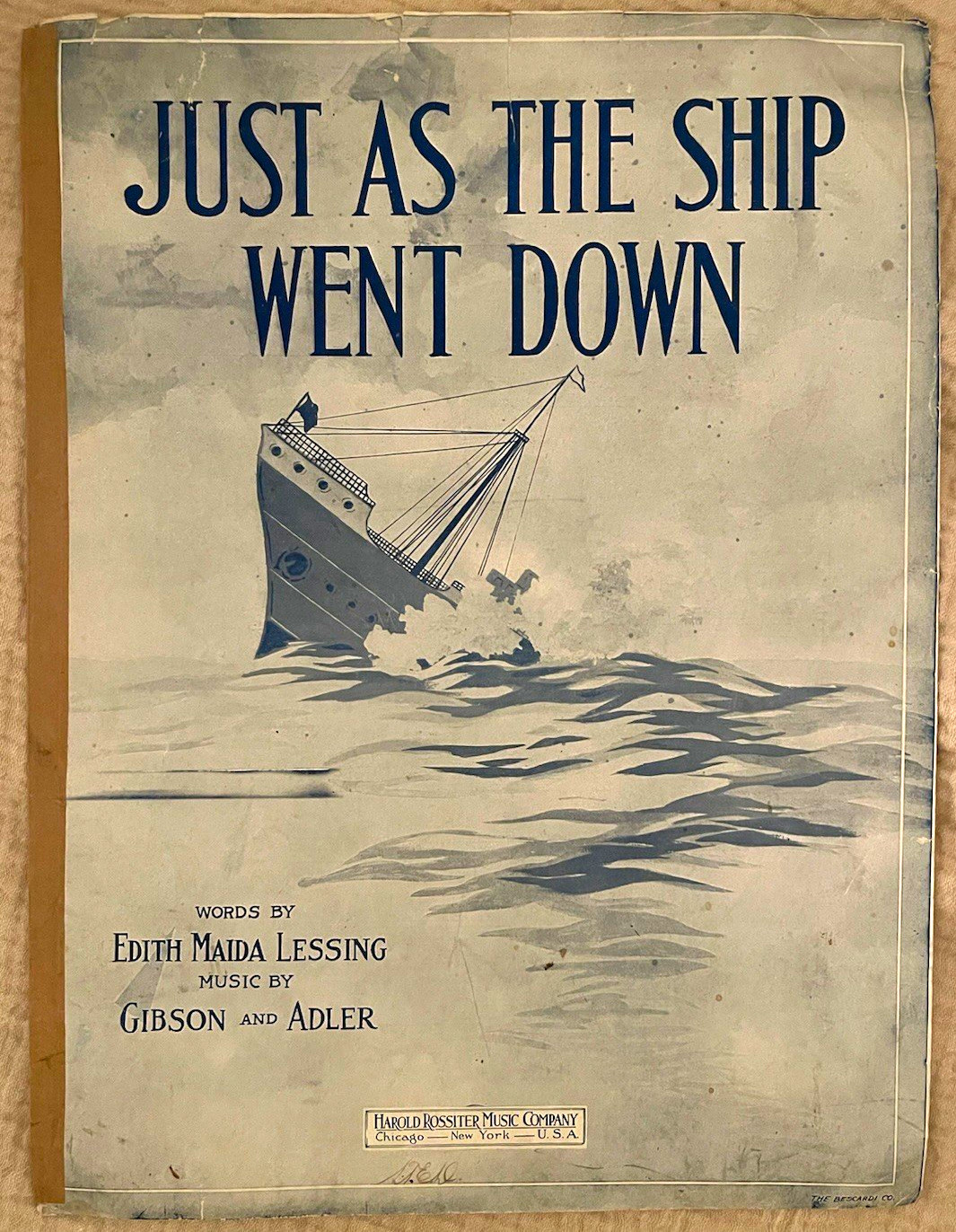 1912 Titanic Disaster Sheet Music Just As the Ship Went Down Shipwreck Antique