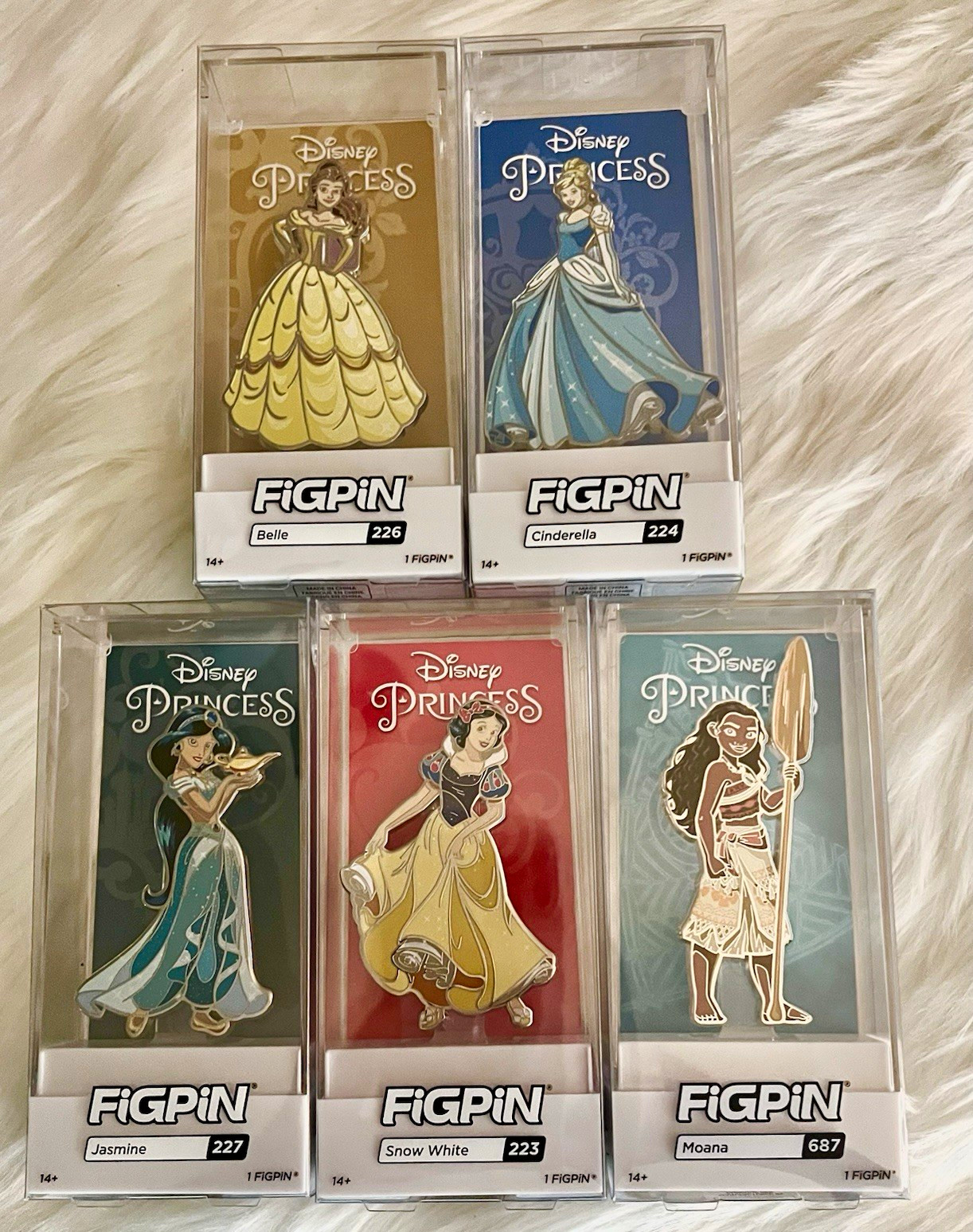 Disney Licensed FiGPiN Set of 5 Princesses Enamel Pin Set - 3” JUMBO