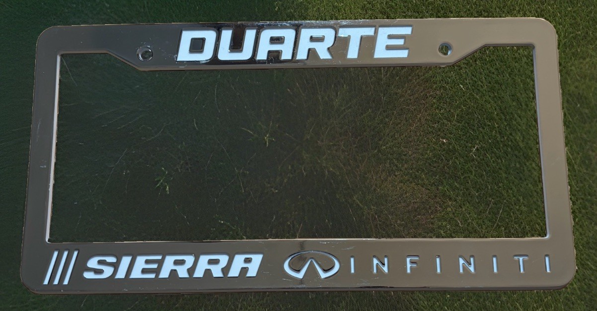 Infiniti License Plate Frame Duarte California Dealership Sierra FX Dealers