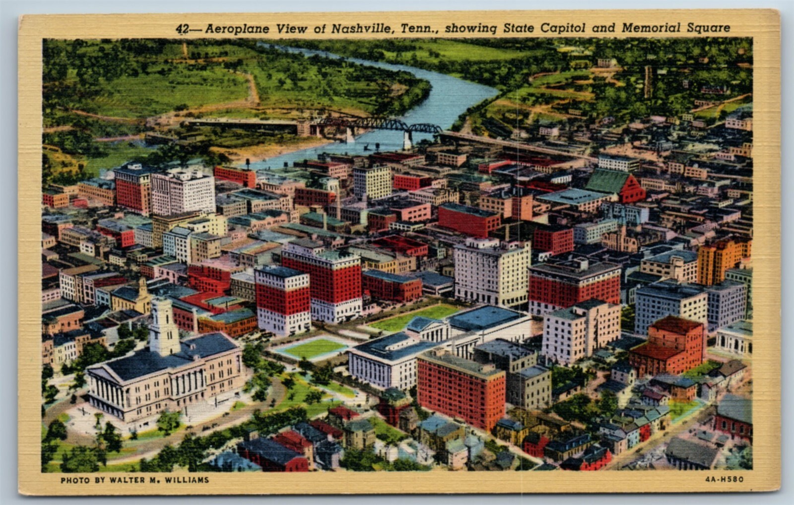 Postcard Aerial View Nashville Tennessee State Capitol Memorial Square 1930s M1F