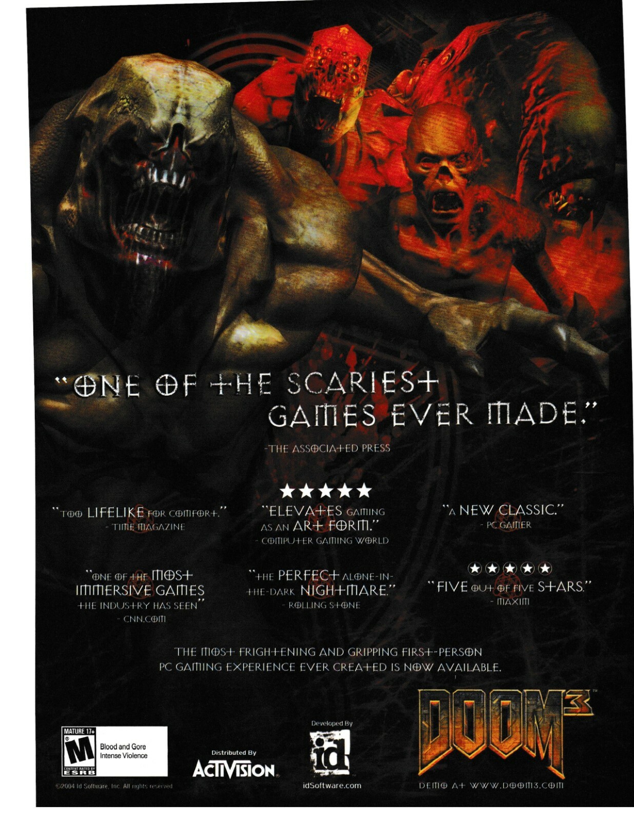 2004 Doom 3 Video Game Scariest Ever ID Software Activision PC Vintage Print Ad