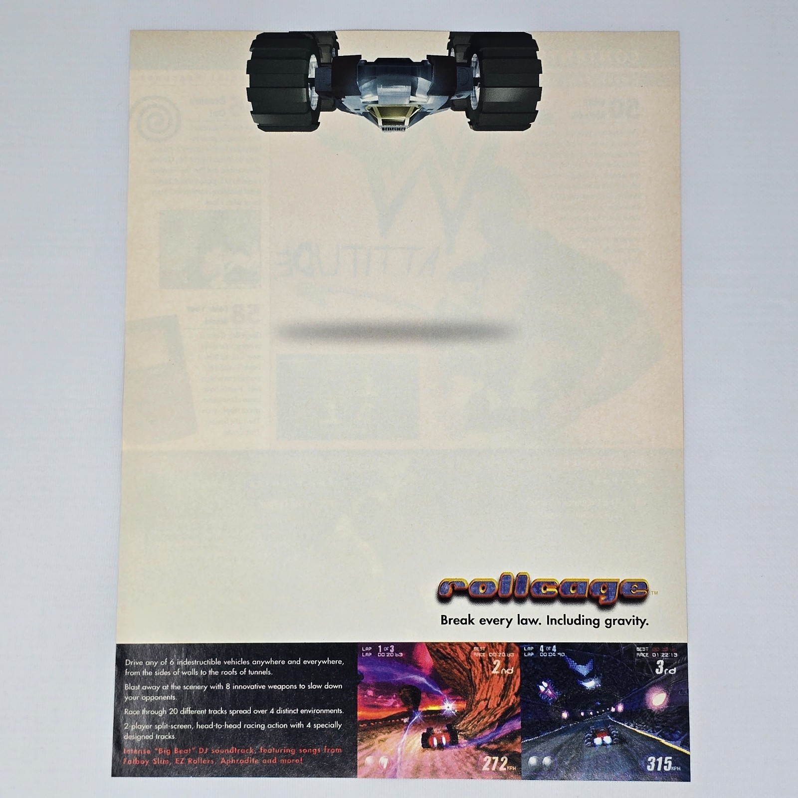 Rollcage Sony PlayStation 1 PS1 PC Including Gravity Print Ad/Poster