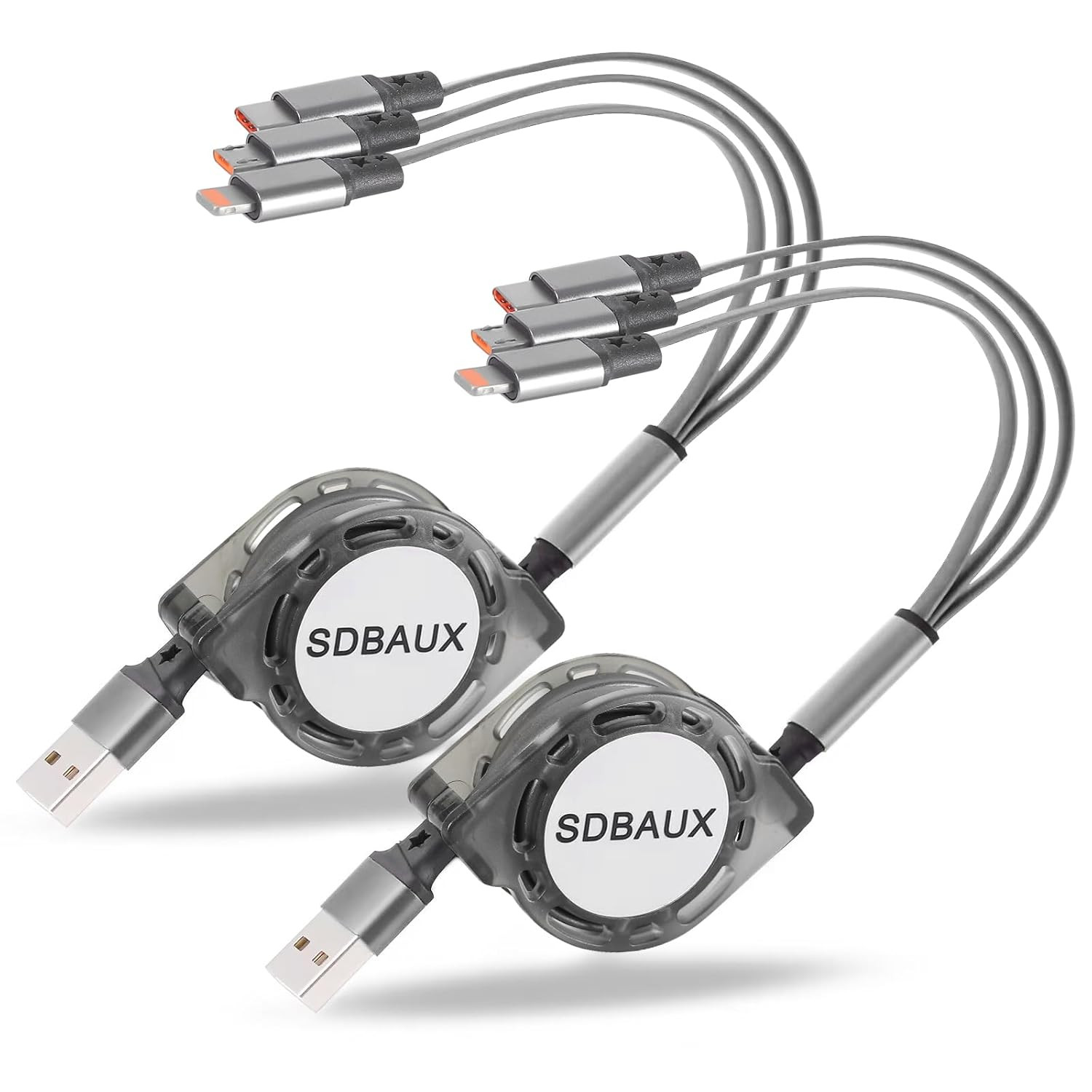 2Pack Multi USB Charger Cable Retractable 3 in 1 Multiple Charging Cord Adapter