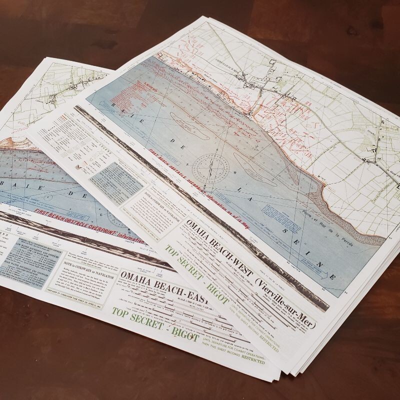 Set of 2 top secret Omaha Beach Maps from D-Day (Normandy landing 1944)