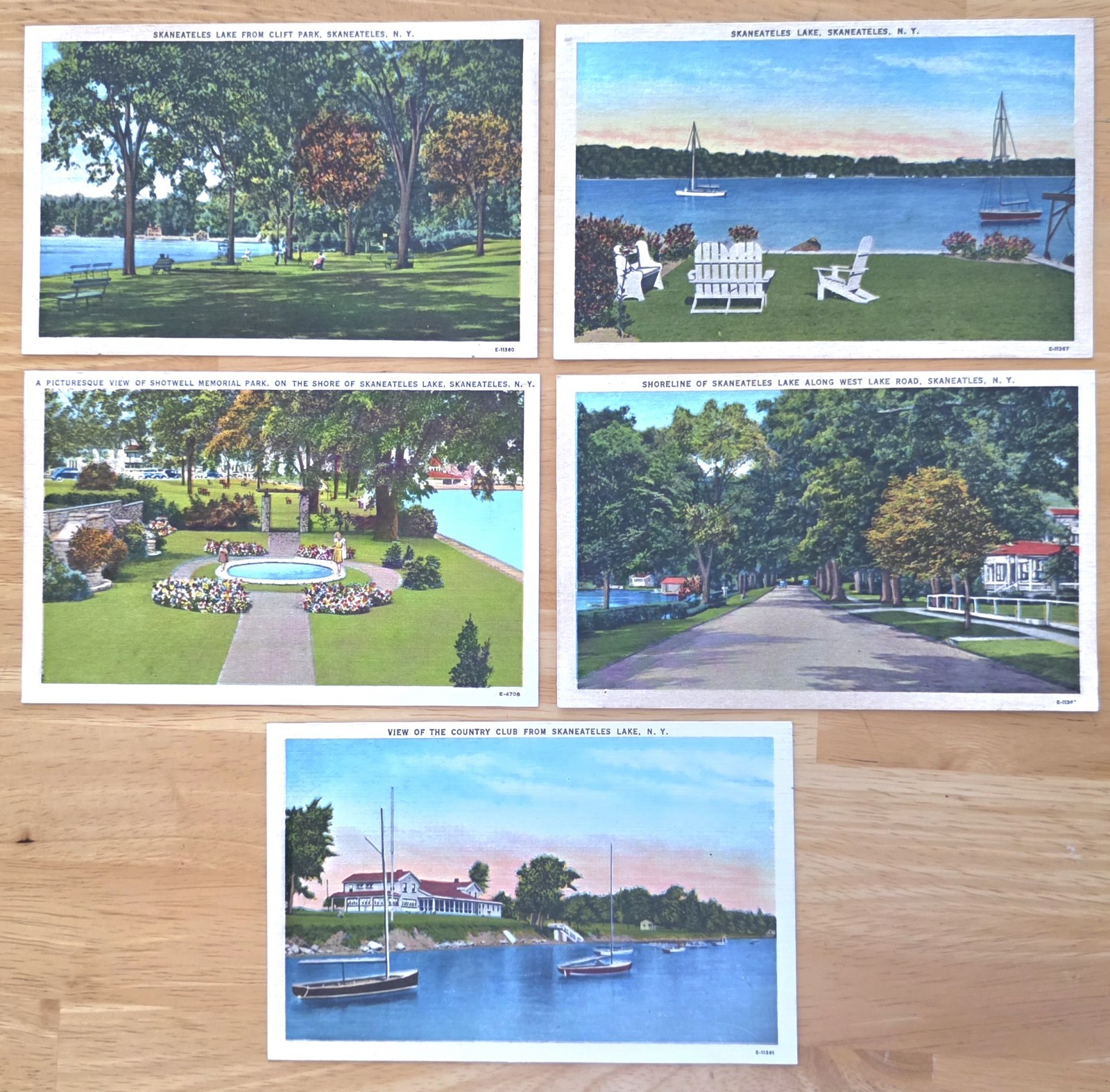 Lot Of 5 Post Cards Skaneateles New York Country Club Shotwell Clift Park Lake
