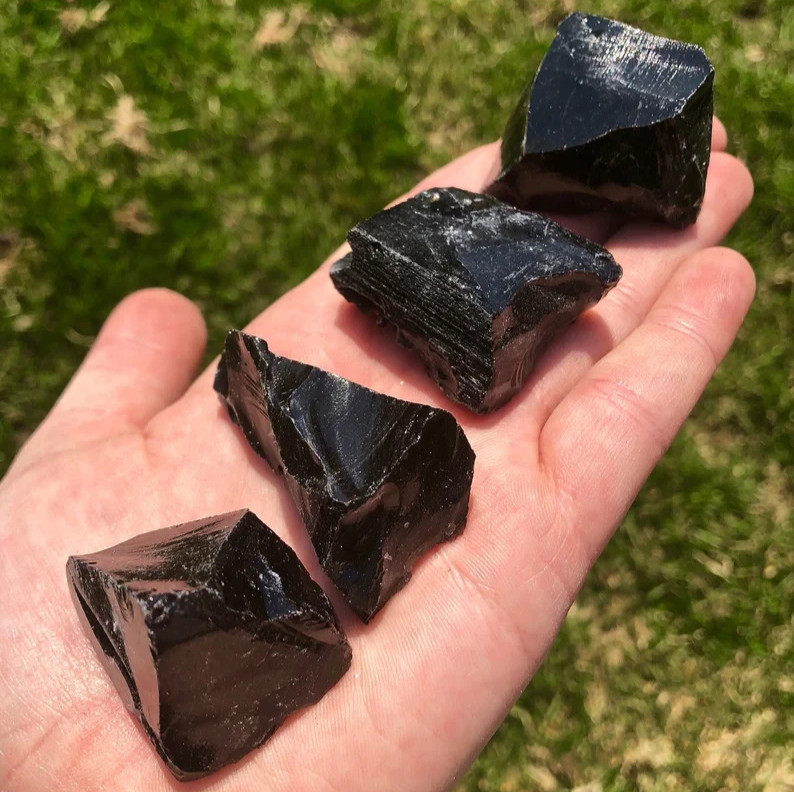 3PCS Genuine Raw Black Obsidian Stones Healing Natural Crystal Mineral Specimens