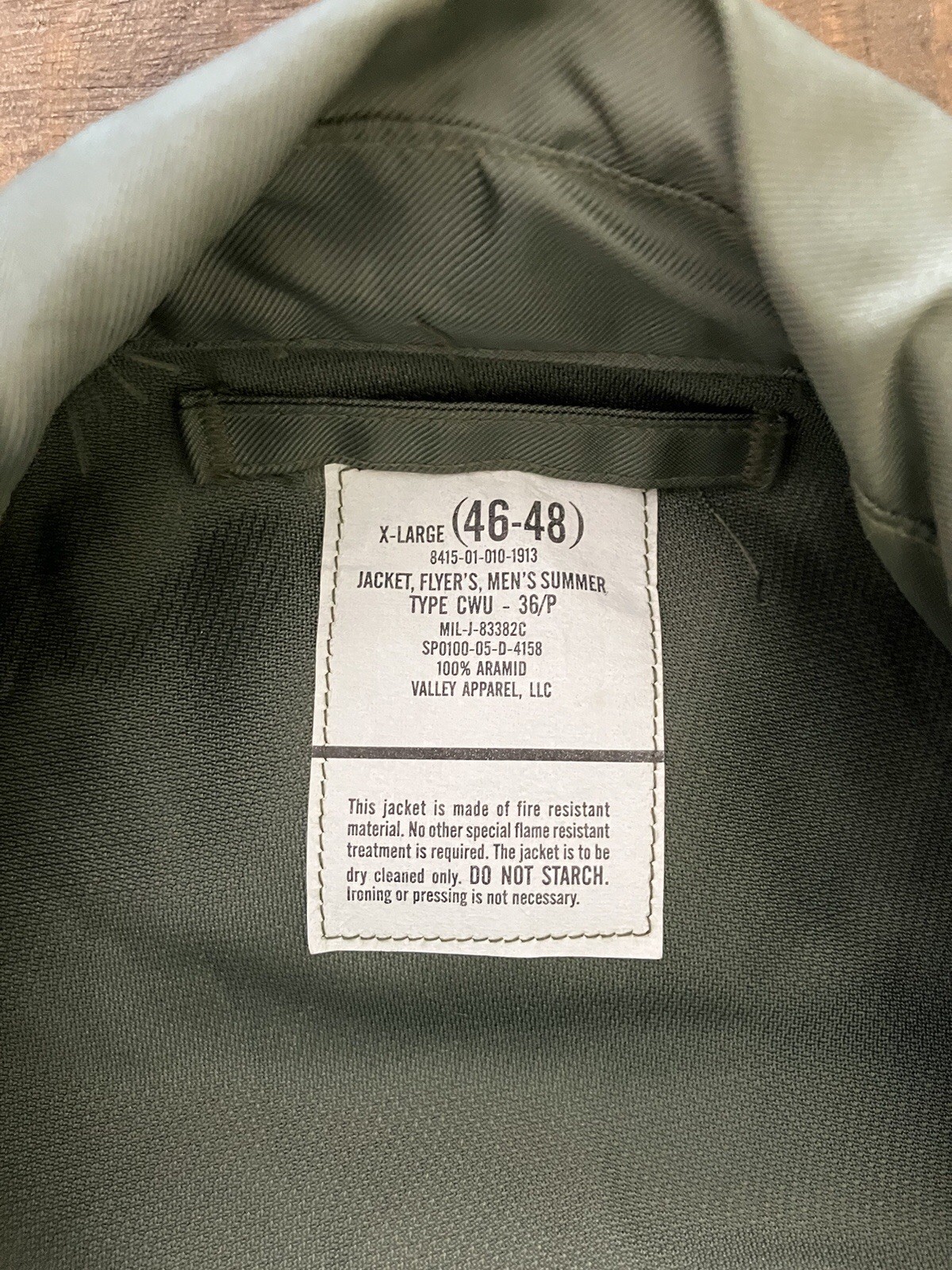  NWOT Vintage Valley Apparel CWU-36/P Summer Flight Jacket XL (46-48)