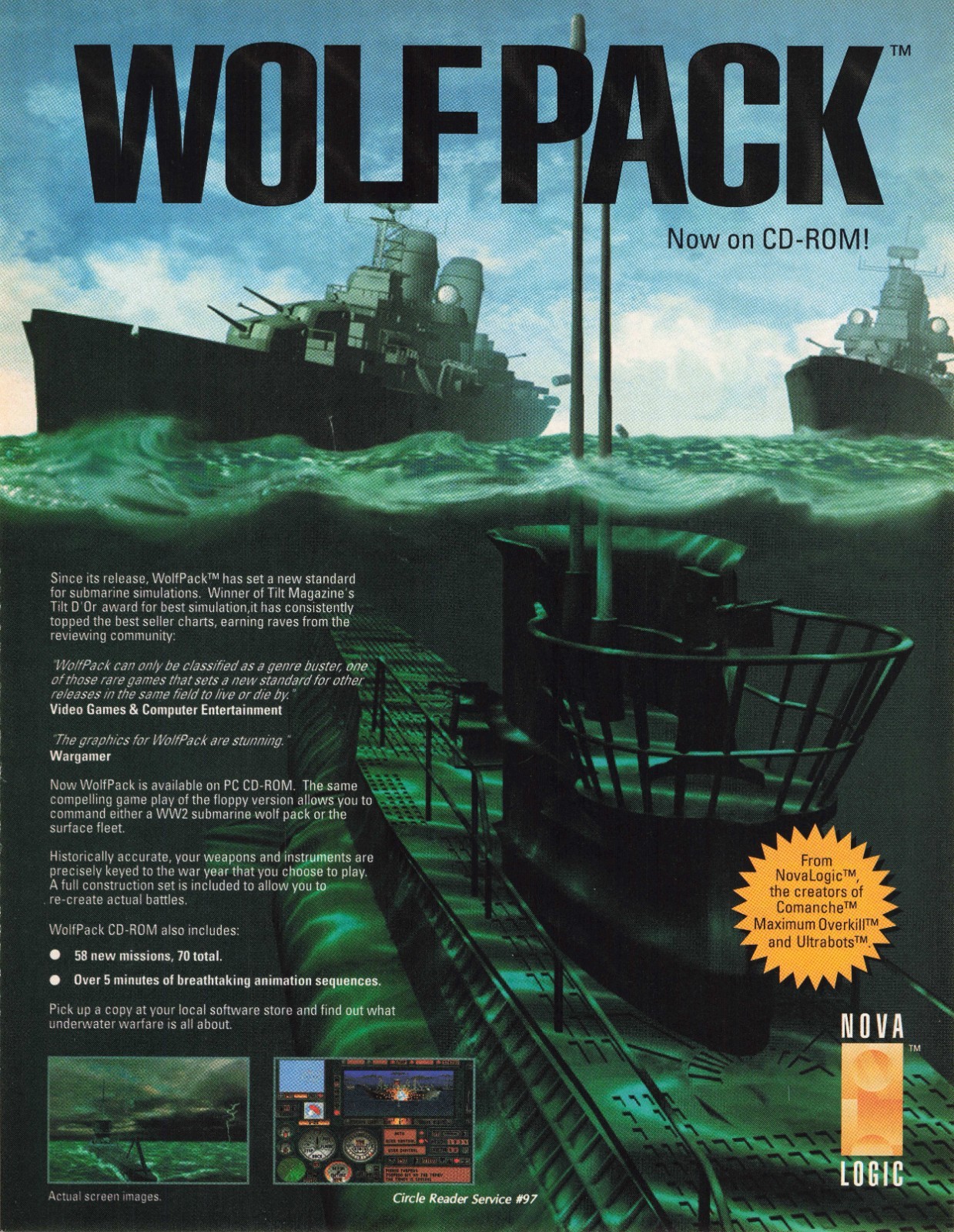 Wolf Pack Advertisement Magazine Vintage CD Ad Nova Logic Submarine Simulator