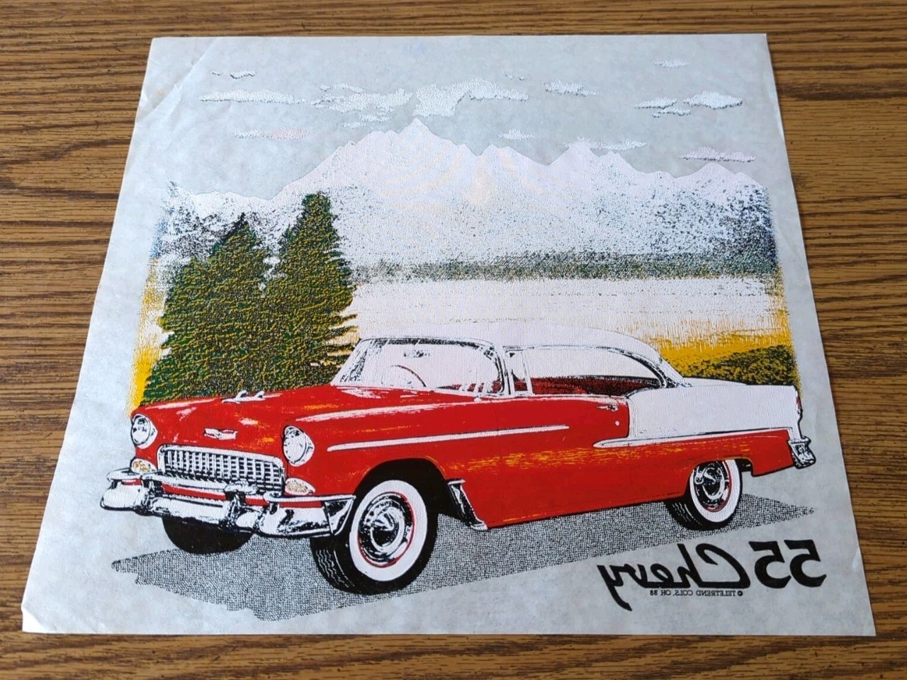 Vintage 1980's Heat Transfer Iron On Original Large 55' Chevy