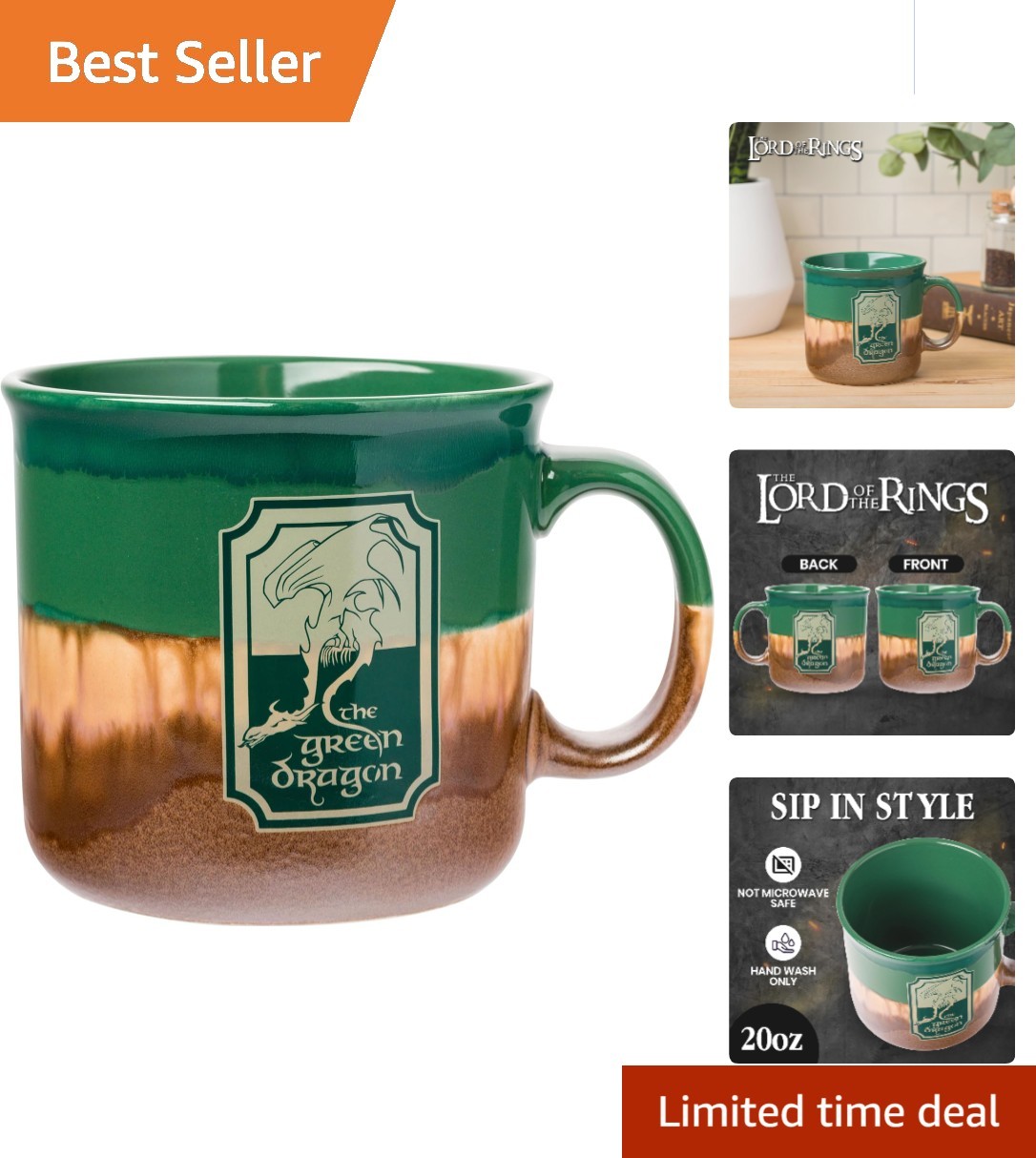 Official 20oz The Green Dragon Camper Mug - Rustic Ceramic for Coffee Lovers