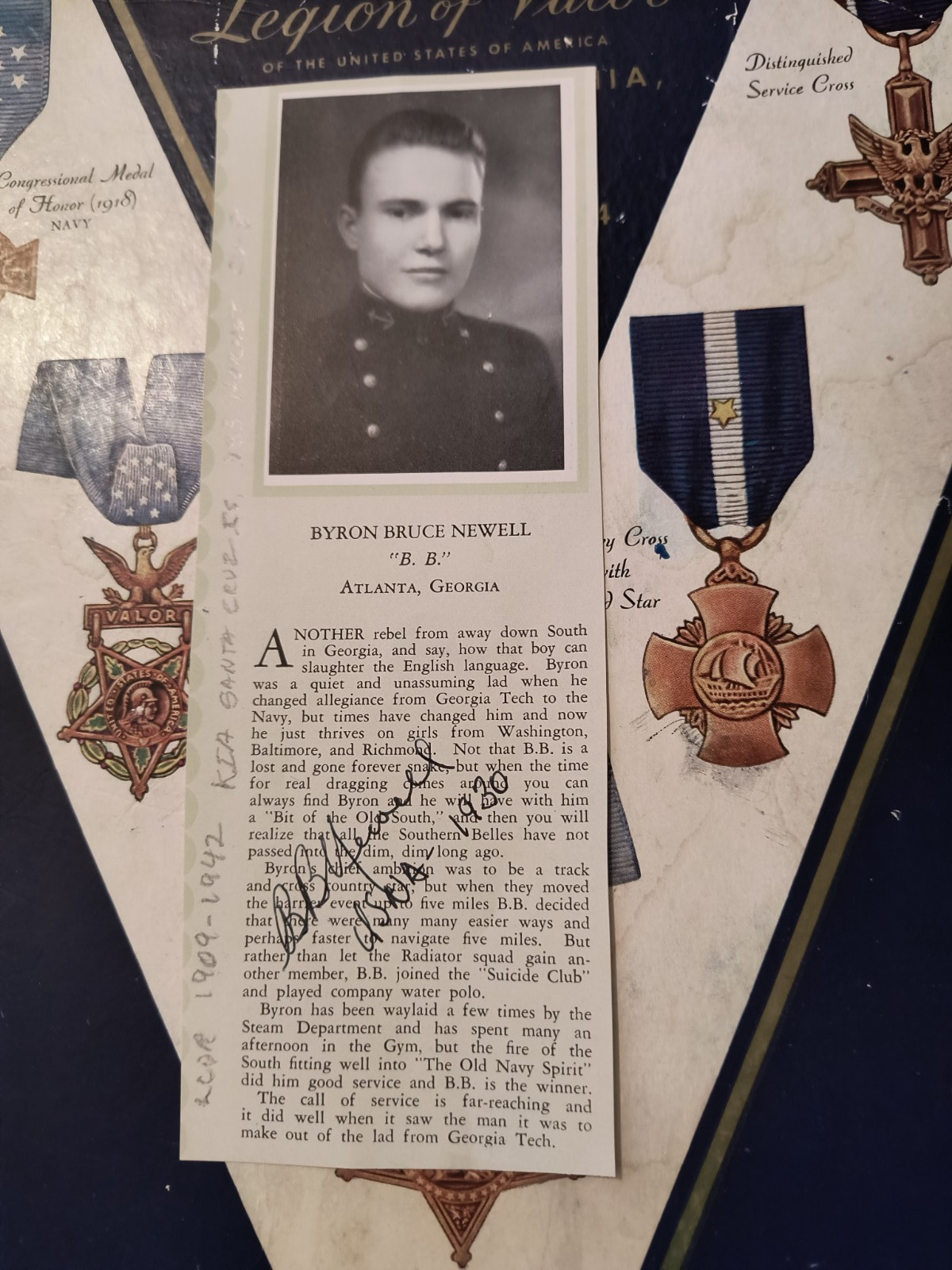 Lcdr. BYRON BRUCE NEWELL USS Hornet (CV-8) KIA 1942 Signed 1930 USNA Pic