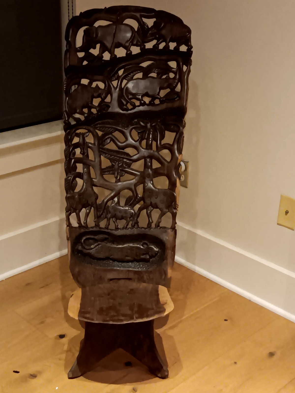 1950s Vintage Carved African Animals Open Weave Hardwood Birthing Palaver Tribal