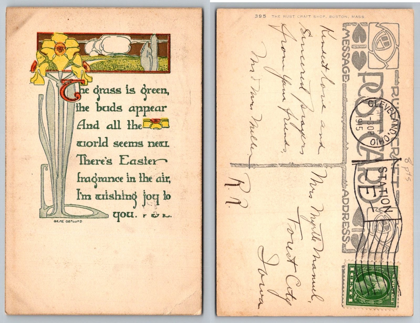 Easter Greetings Daffodils Poem Rust Craft Postcard