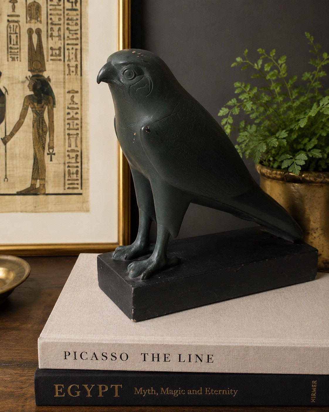 Vintage Alva Museum Replica Horus Falcon Statue Louvre Paris Egyptian Art 1955