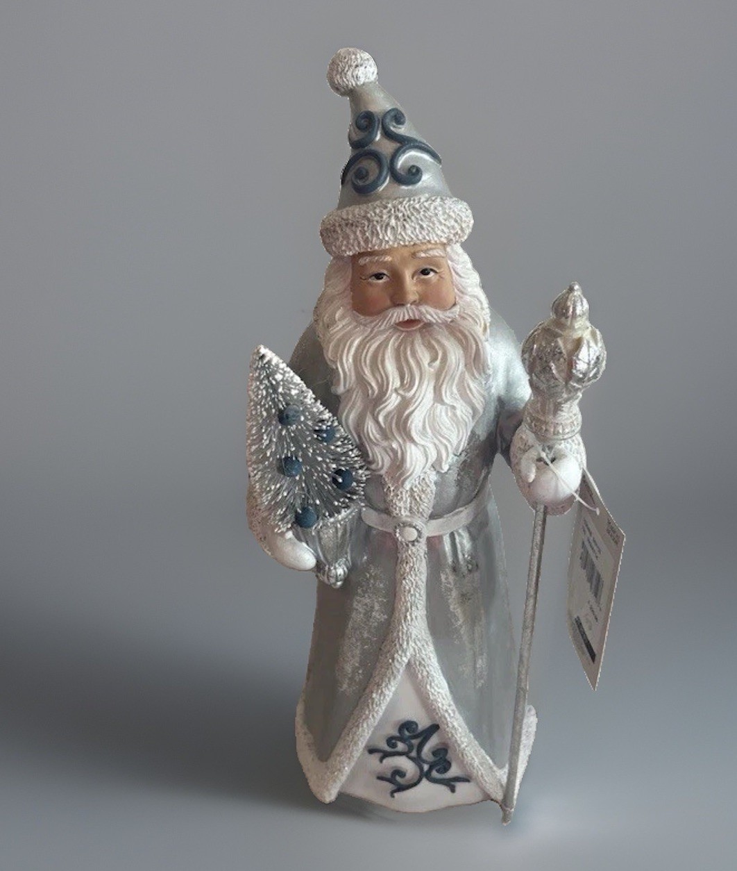 Silver Santa Claus Christmas Figurine Resin Glitter Finish Tabletop Decor