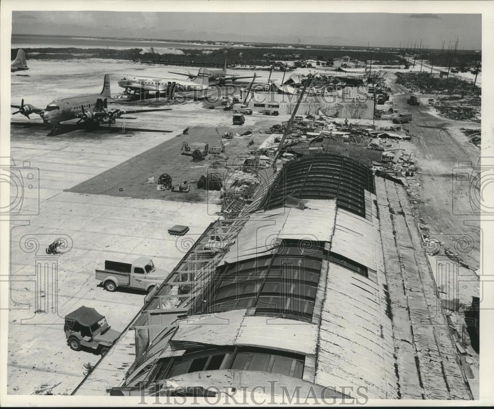 1952 Press Photo Damage caused on flight line by Wake Island typhoon