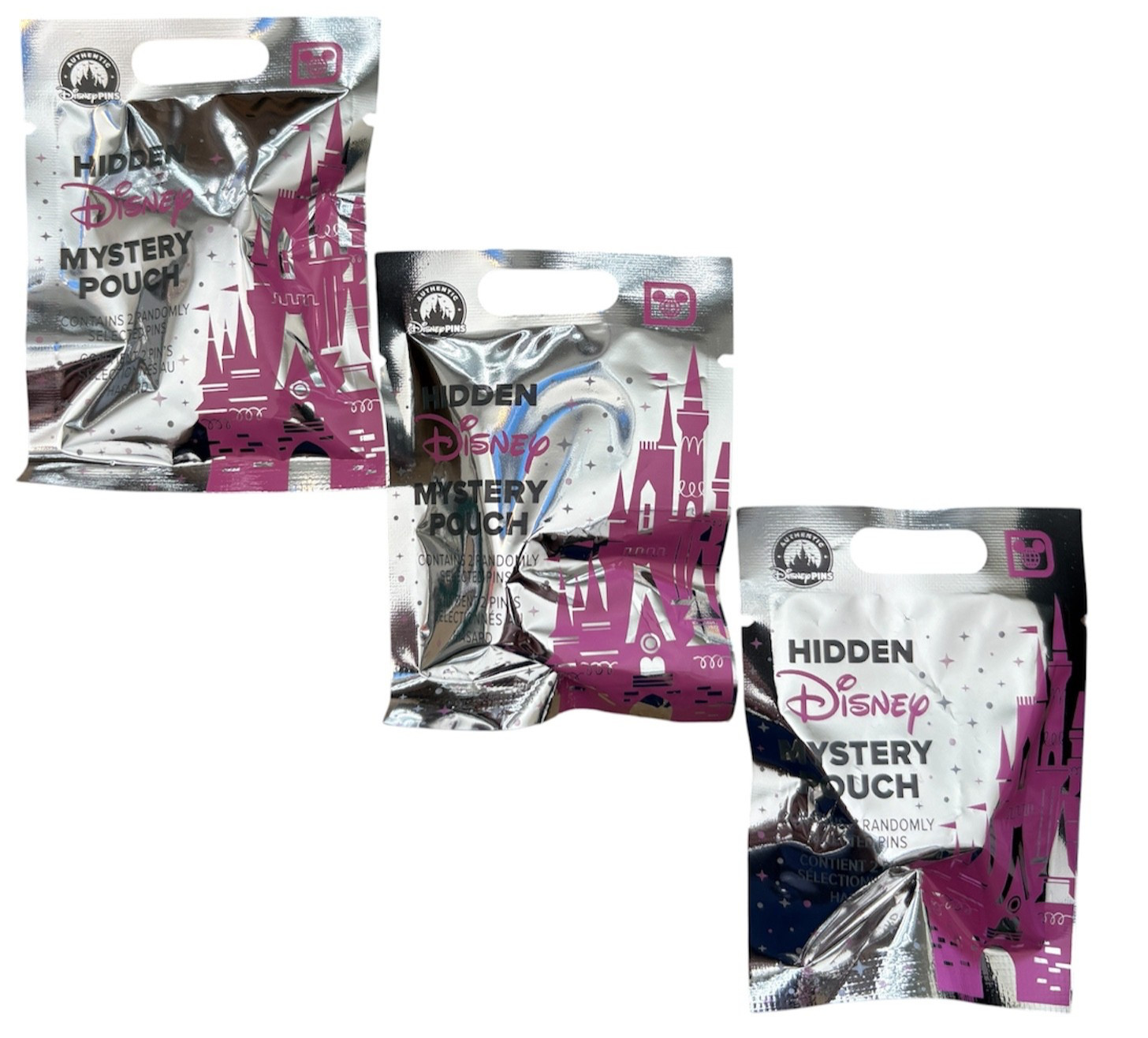 Disney World Hidden Mystery Wave B Pink Pin Pack Pouch Set of 3 Sealed - NEW