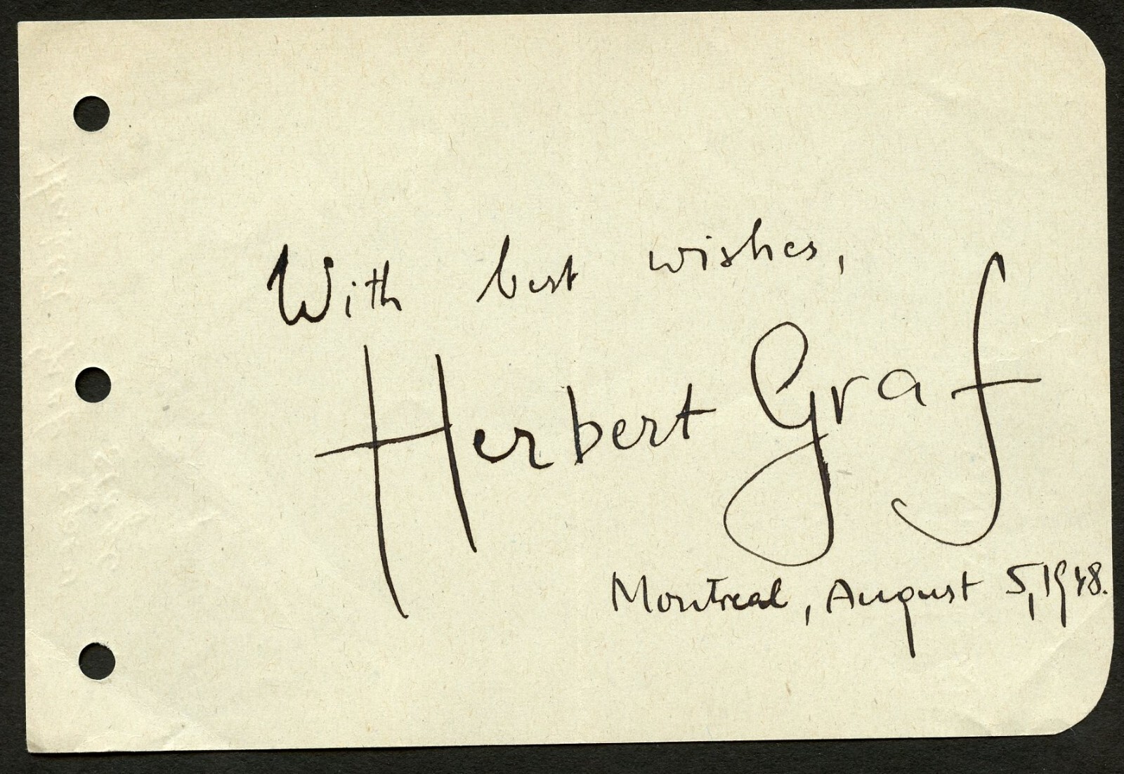 Herbert Graf d1973 signed autograph 4x6 Album Page American Opera Producer NY