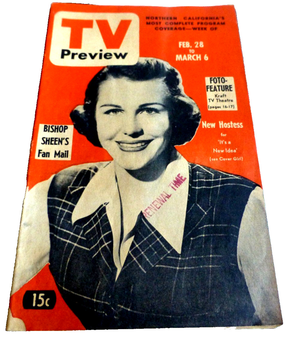 VINTAGE MAGAZINE TV PREVIEW KRON TV4 KPIX5 KGO TV7  Feb 28  1953 SF BAY AREA MAP