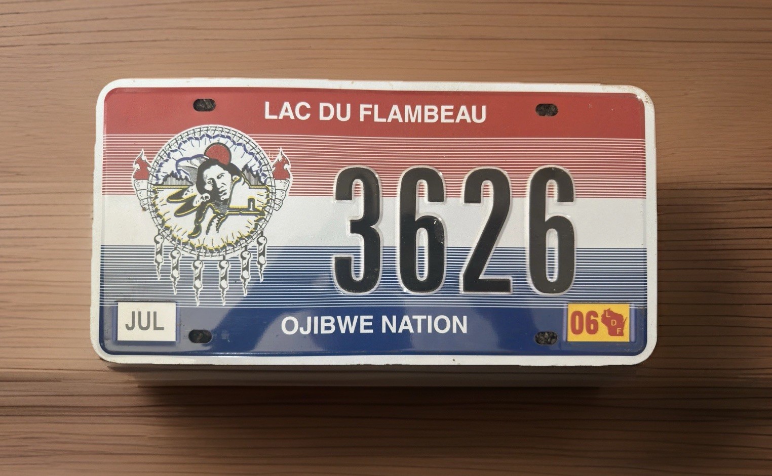 Lac du Flambeau Ojibwe Nation Tribal Embossed Licence Plate 3626 - Collectors