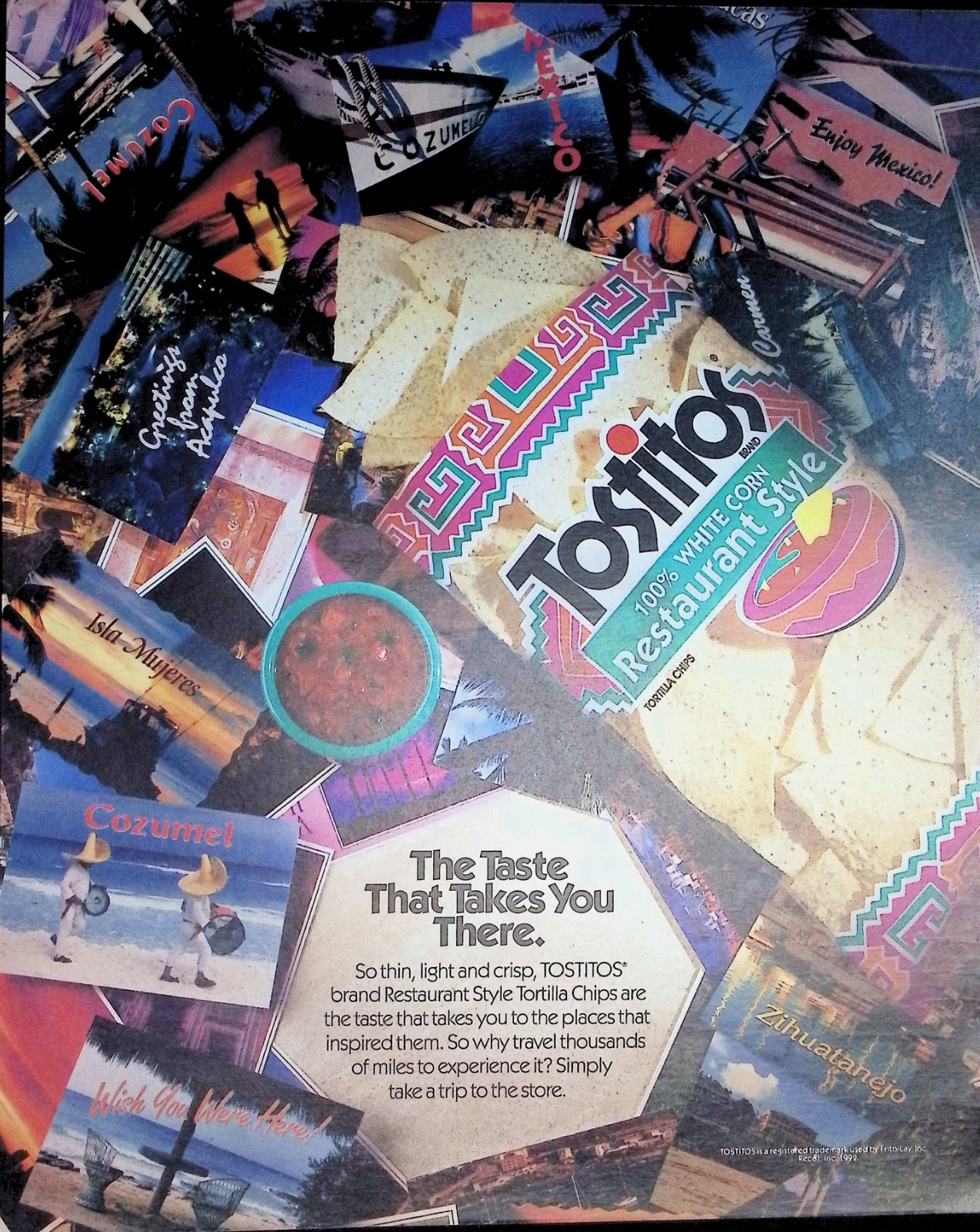 Original 1992 Tostitos Ad: Restaurant Style Tortilla Chips Mexico Postcard Salsa
