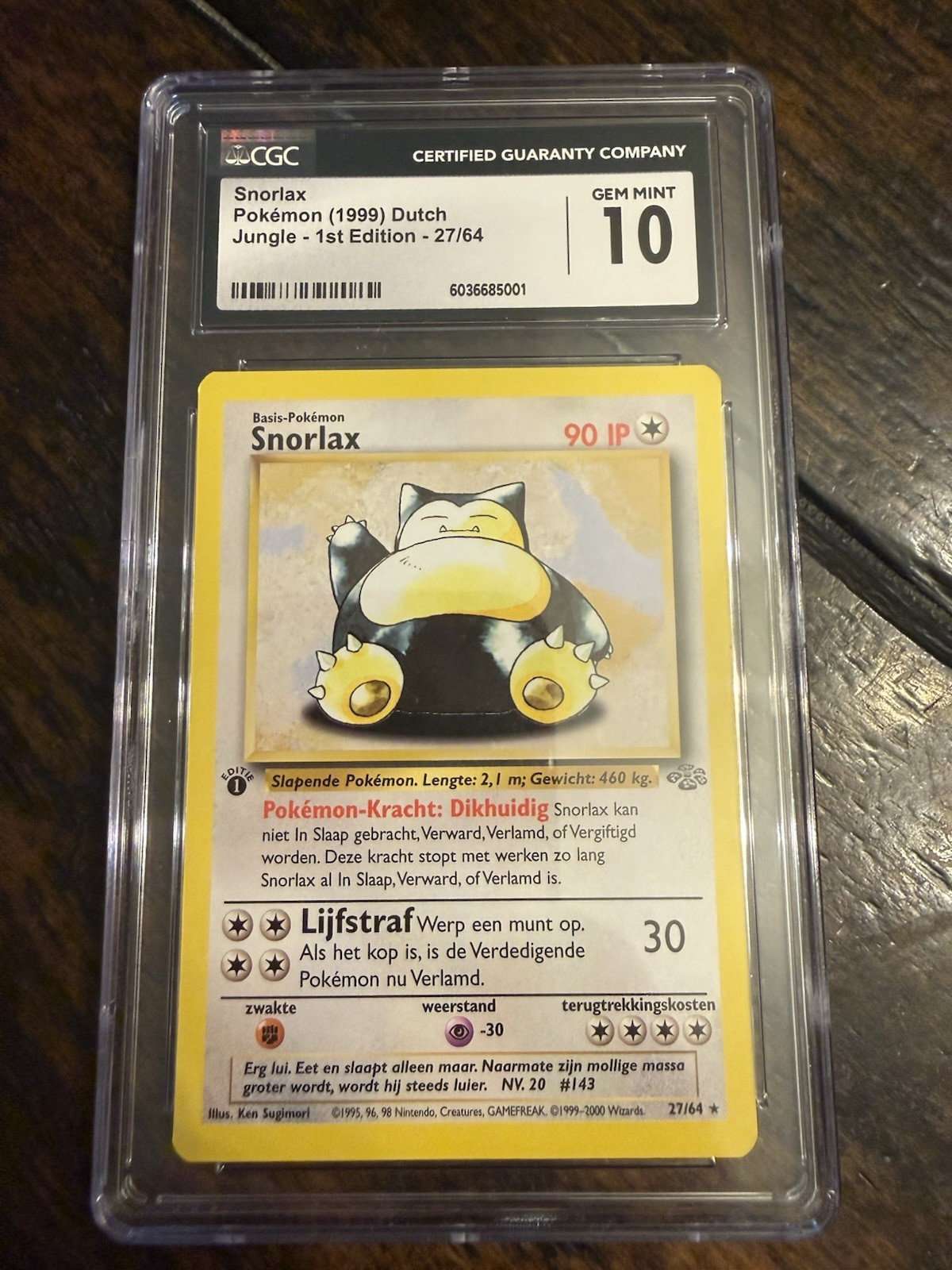 1999 Snorlax 1st Edition 27/64 Pokémon Dutch Jungle CGC 10 GEM MINT