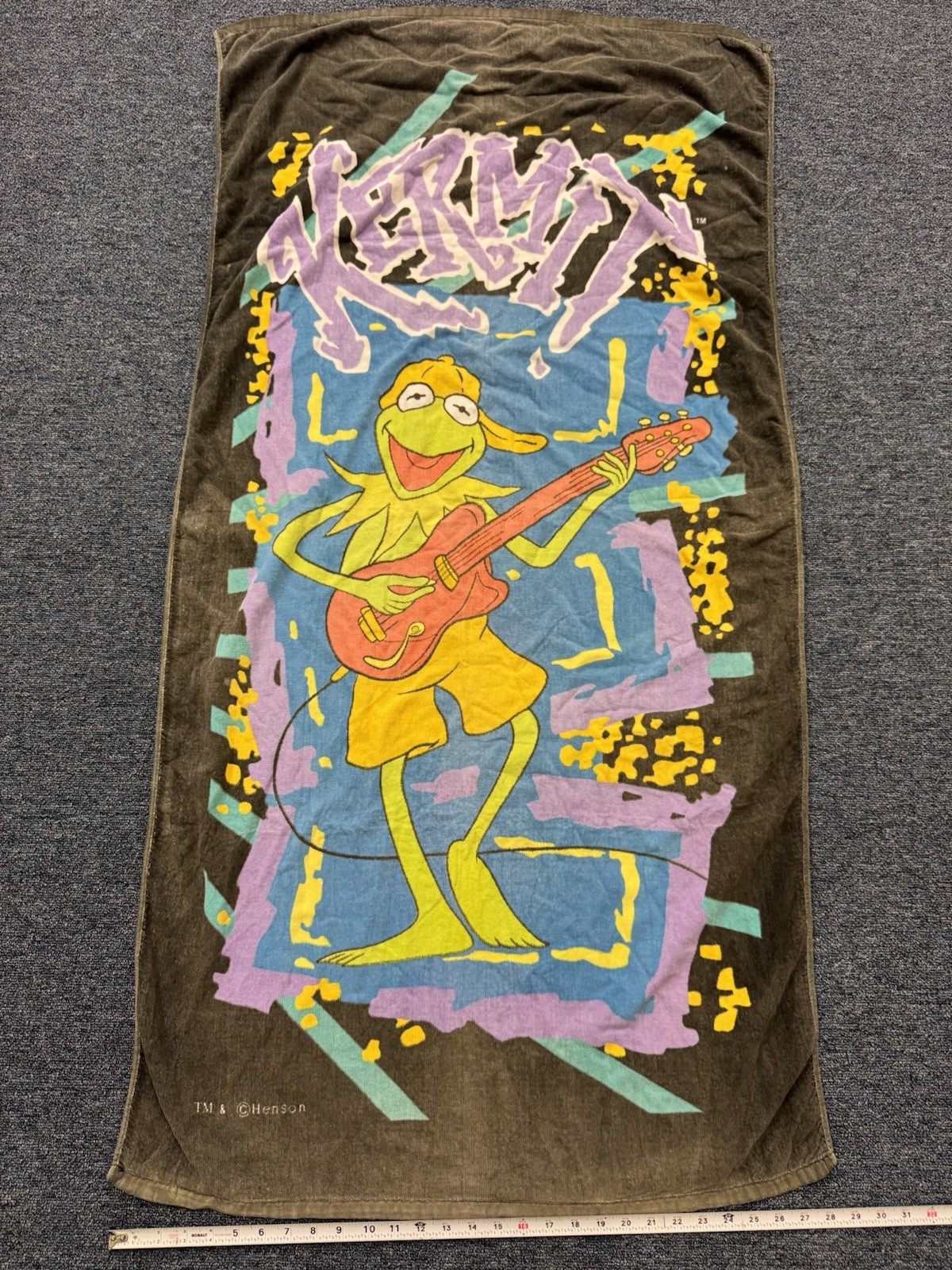 Vtg Cecil Saydah Company Kermit the Frog Muppets Cotton Beach Towel 30x54
