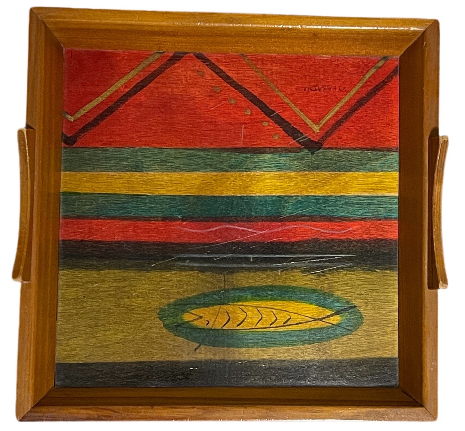 Kakadu Art Design Wood Tray Fish Supper Native Water Pyramids Mountains 13