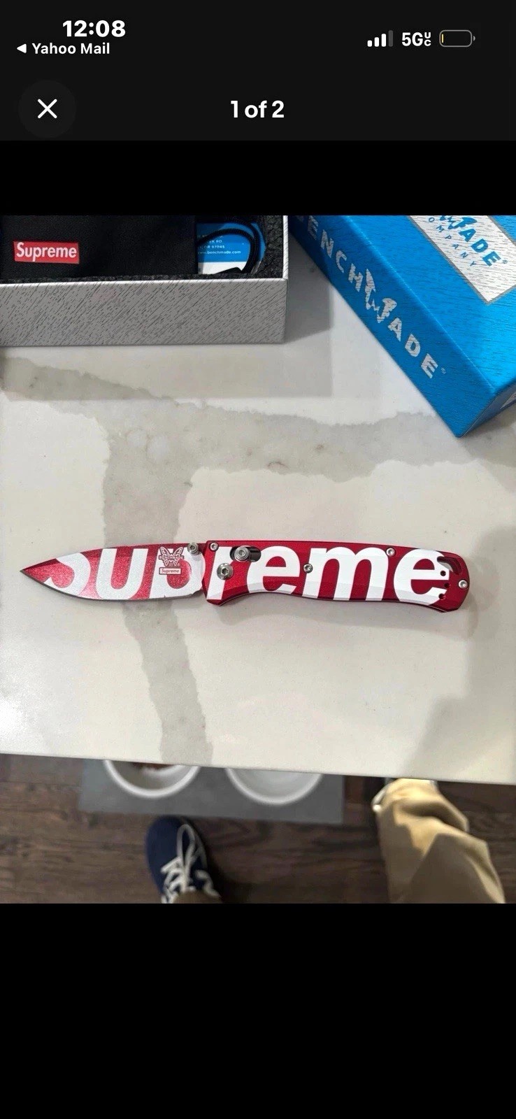 Supreme Benchmade Bugout Red Aluminum Handle Drop Point Plain Edge Axis 
