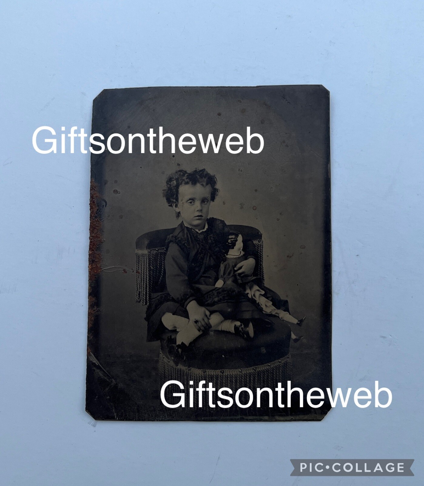 Rare 1880s Victorian Tintype Child Weird Shaped Head Antique Doll Oddity Photo