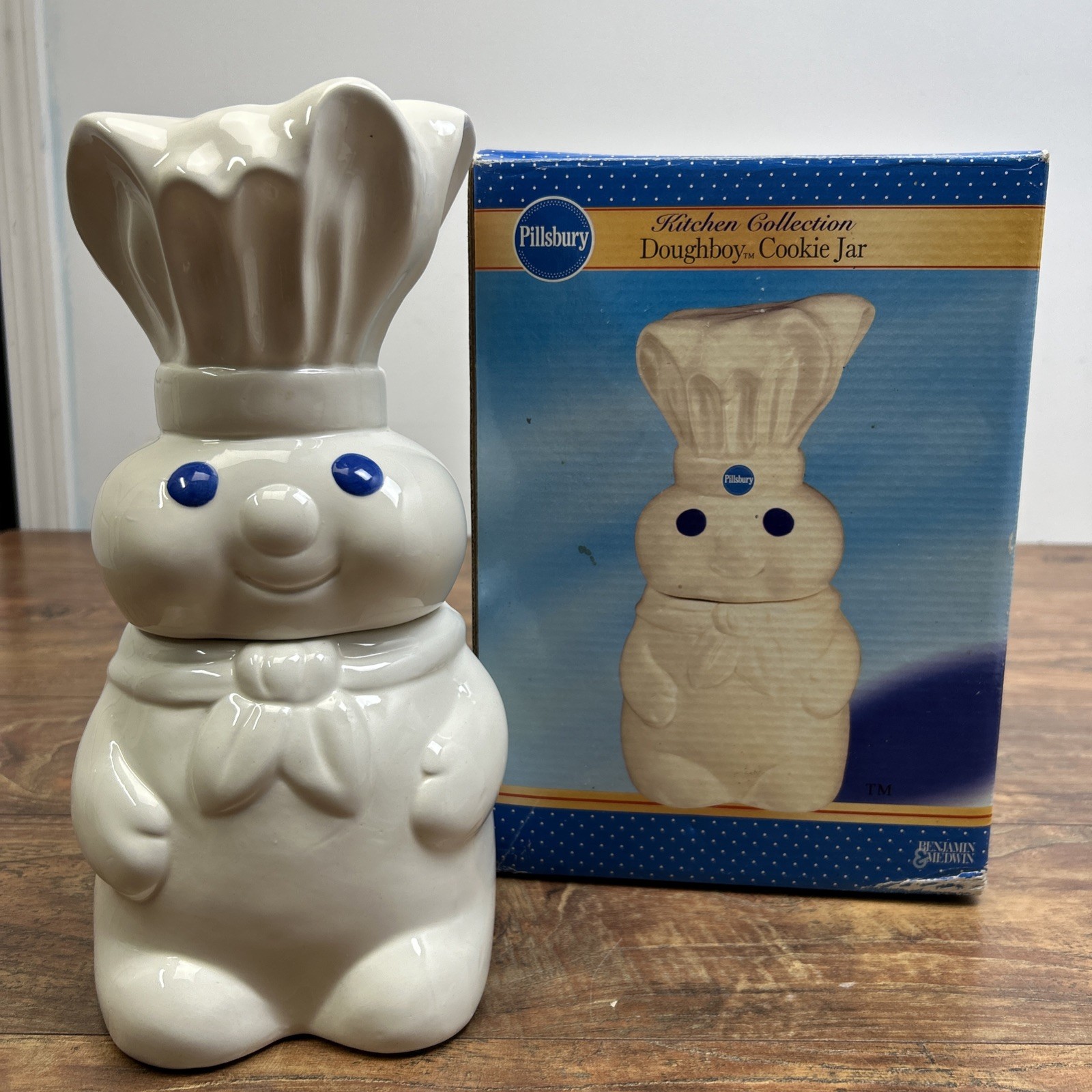 Vintage 2003 Pillsbury Dough Boy Cookie Jar in the box Benjamin & Medwin