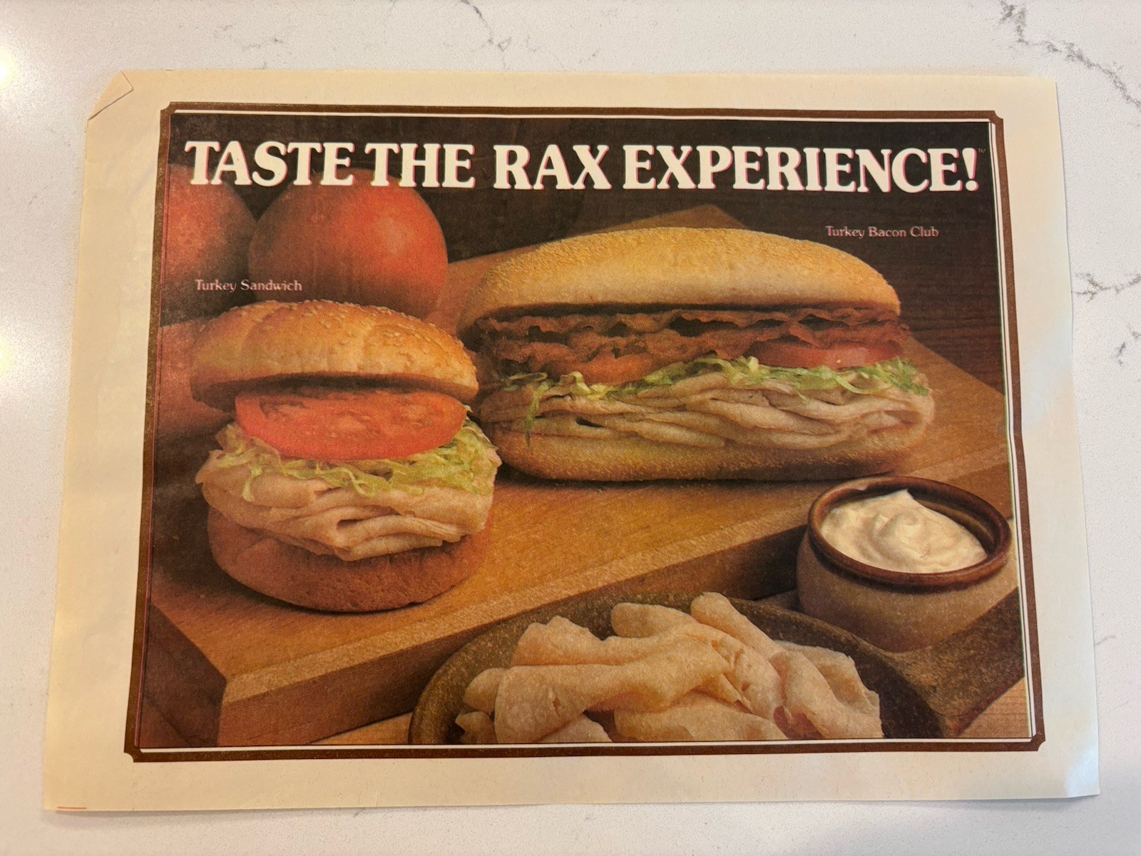 Vintage RAX TASTE THE RAX EXPERIENCE Turkey Paper Placemat RARE