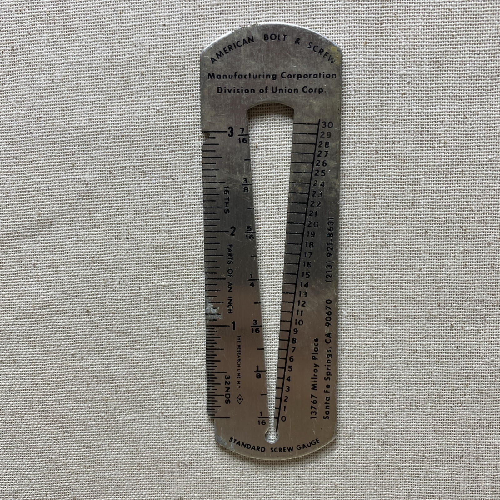 Vintage  Standard Screw Gage Tool The Research Line NY American Bolt & Screw