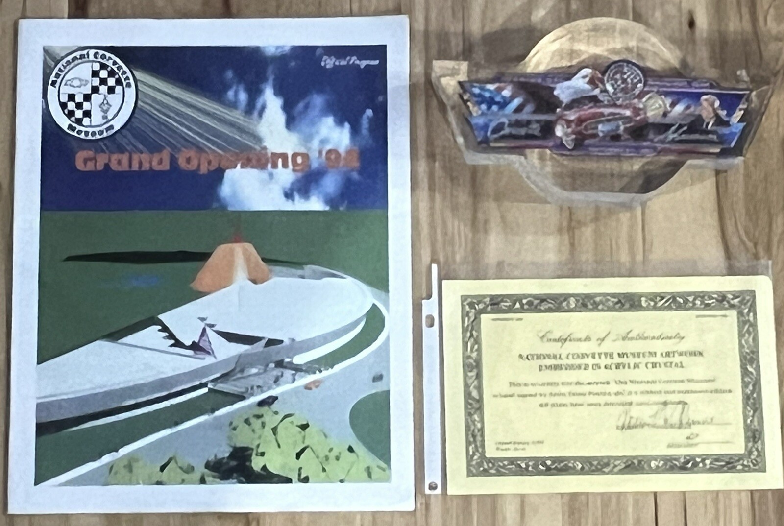 1994 National Corvette Museum ACRYLIC CRYSTAL ARTWORK + Official Program w/COA