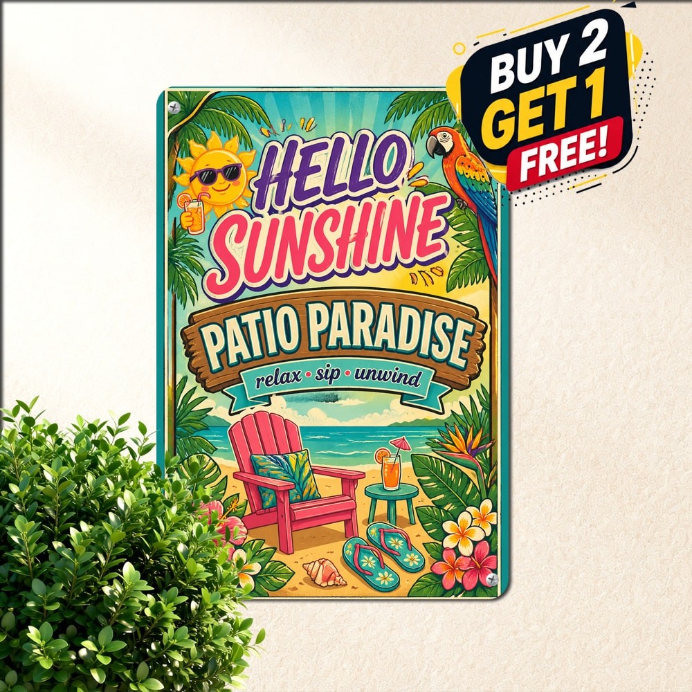 Welcome To Our Backyard Oasis Summer Porch Patio Lounge Metal Tin Sign Plaque