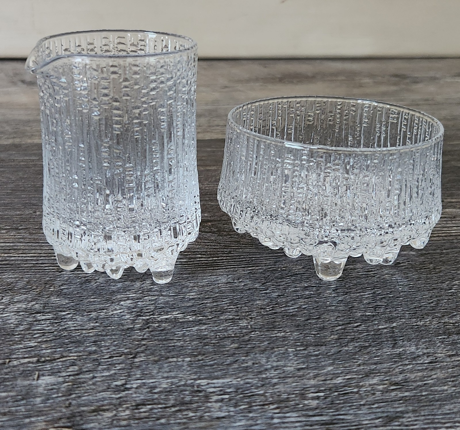 Vtg Littala Ultima Thule Sugar Bowl & Creamer Melting Ice Design Finland VGUC