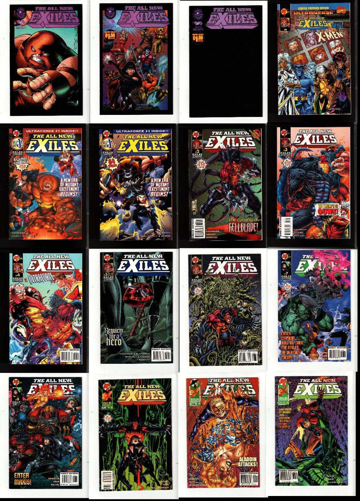 ALL NEW EXILES LOT OF 16 (9.6/9.8 NM AVG) INFINITY AB&C,0,1A,1B,2-11 MALIBU 1995