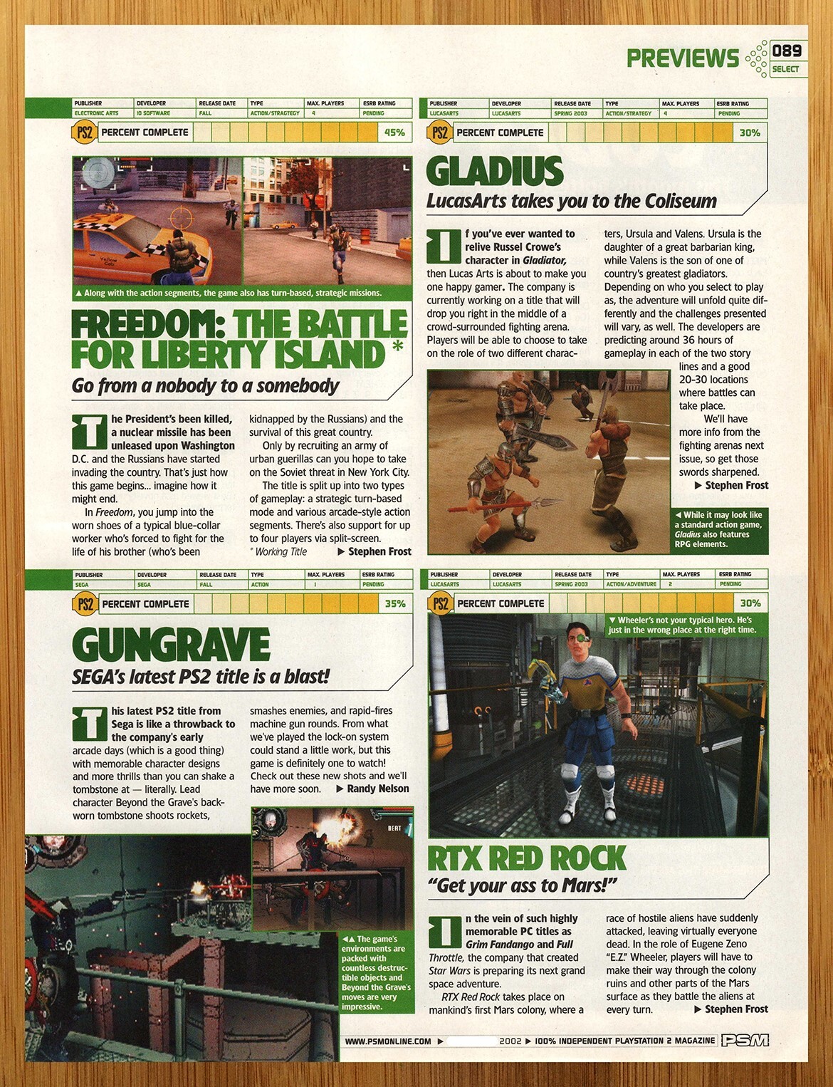 2002 Gungrave/Gladius/Freedom/RTX Red Rock PS2 Xbox Print Ad/Poster Game Art 00s