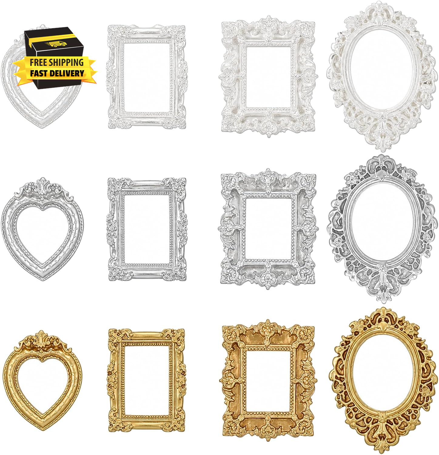 12 Pcs Mini Vintage Frames, Small Gold Frames Antique Mini Picture, Oval Rectang