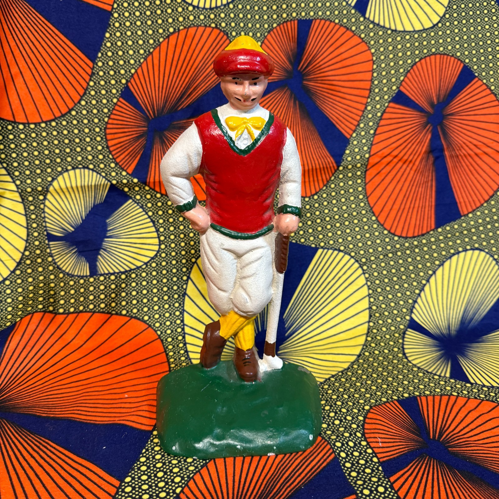 Vintage Cast Iron Golfer Doorstop 9.5 Inch Hand Painted Figural Heavy