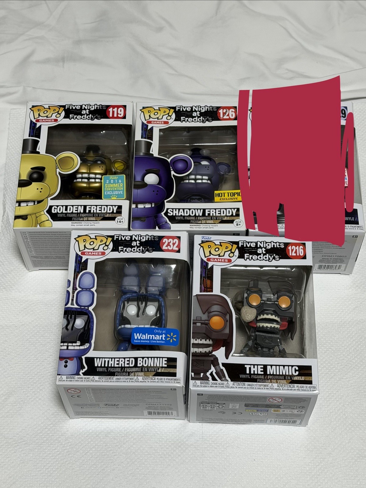 Funko Pop Games FNAF Lot Golden Freddy/Shadow Freddy/The Mimic/Withered Bonnie