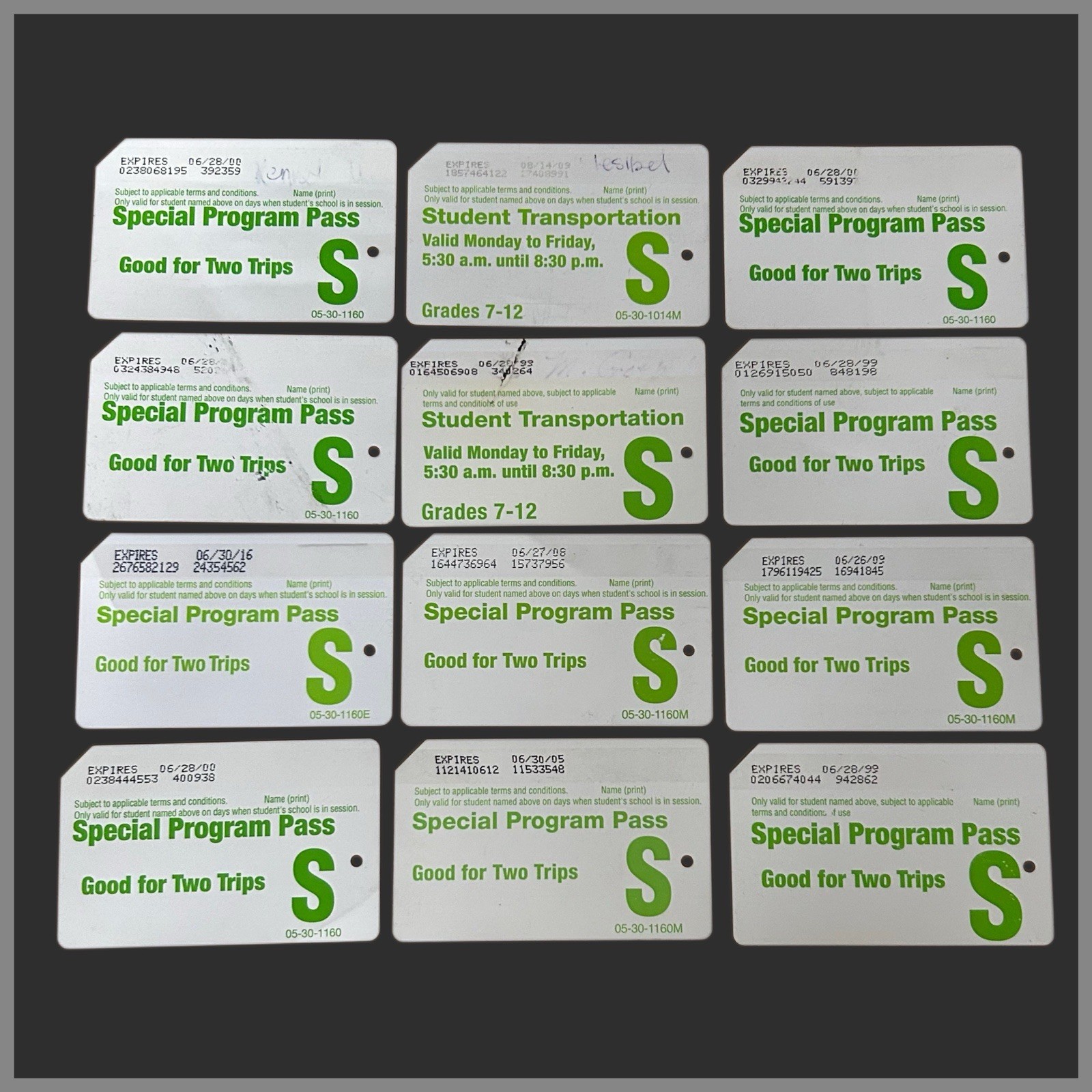 Lot Of 12x Used Green Student MetroCard Collectibles.