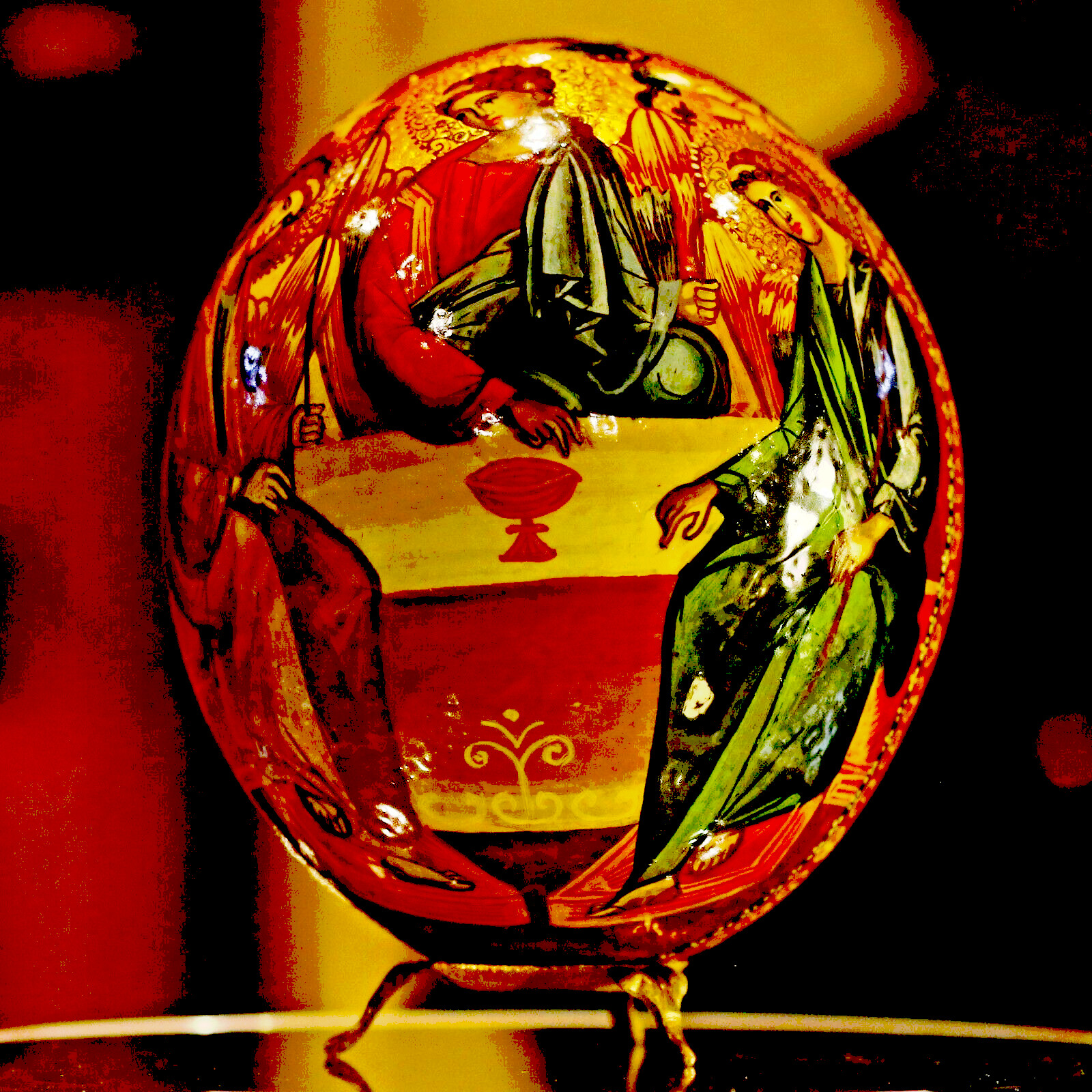 Orthodox Holy Trinity Icon Hand Painted on REAL OSTRICH EGG 6