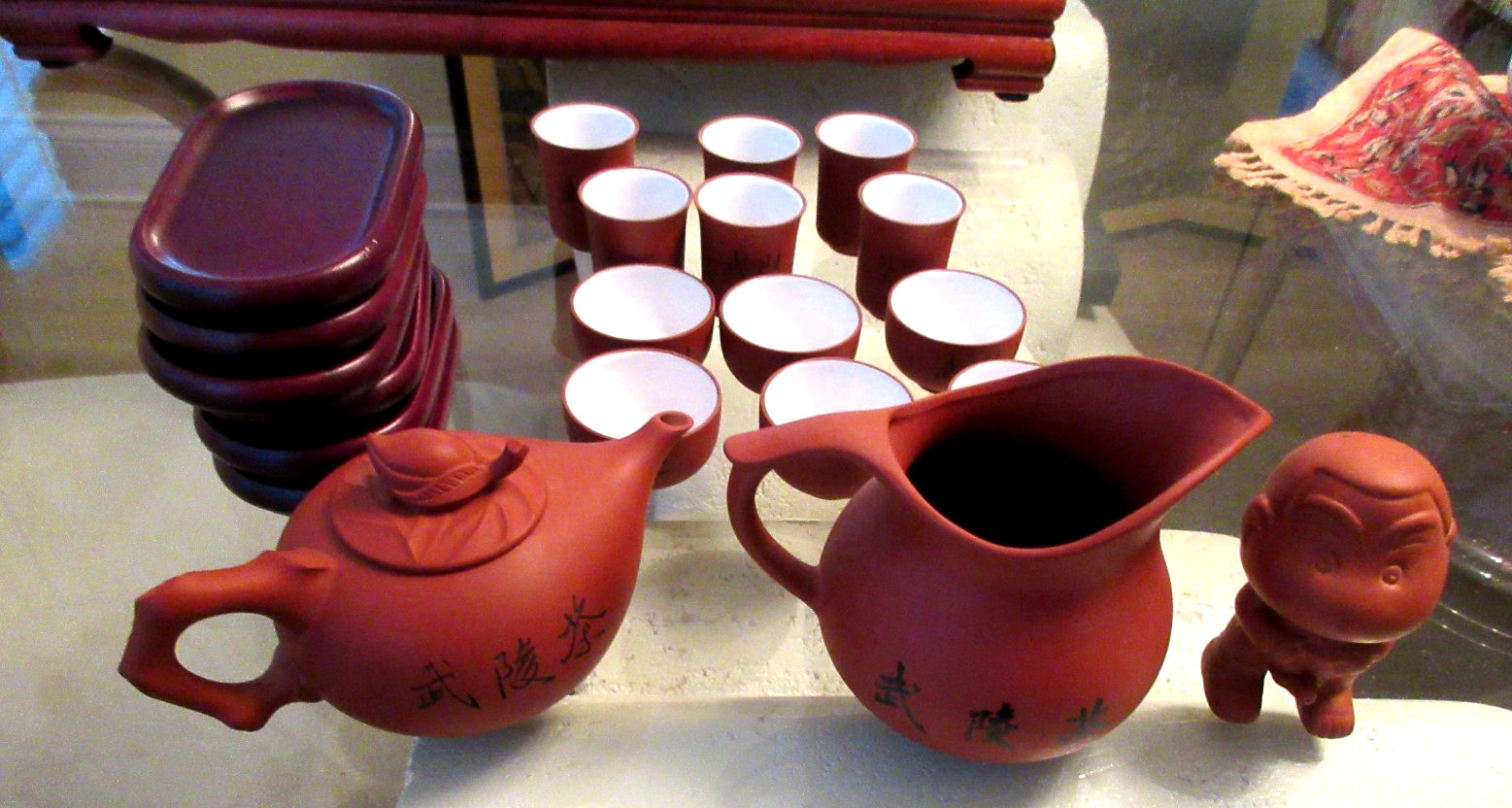 Vtg Chinese Yixing Clay 22 Pc Tea Set w/12 Cups/6 Trays/Pitcher/Teapot/ Tea Pet