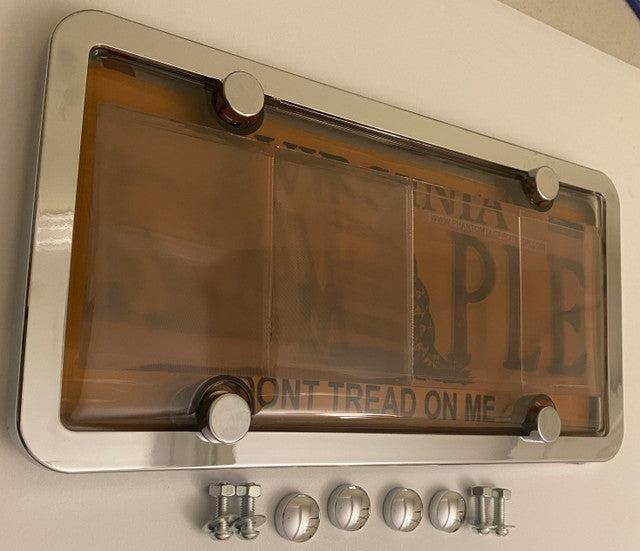 4th Gen. Phantom Tag Protector Tinted License Plate Cover & Chrome Frame w/Bolts