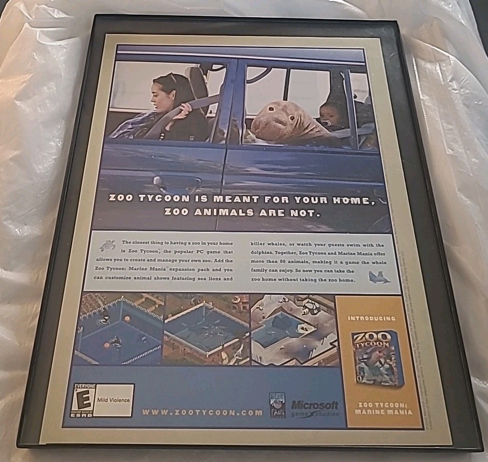 Zoo Tycoon Microsoft CD-ROM Print Ad 2003 Framed 8.5X11 Vintage