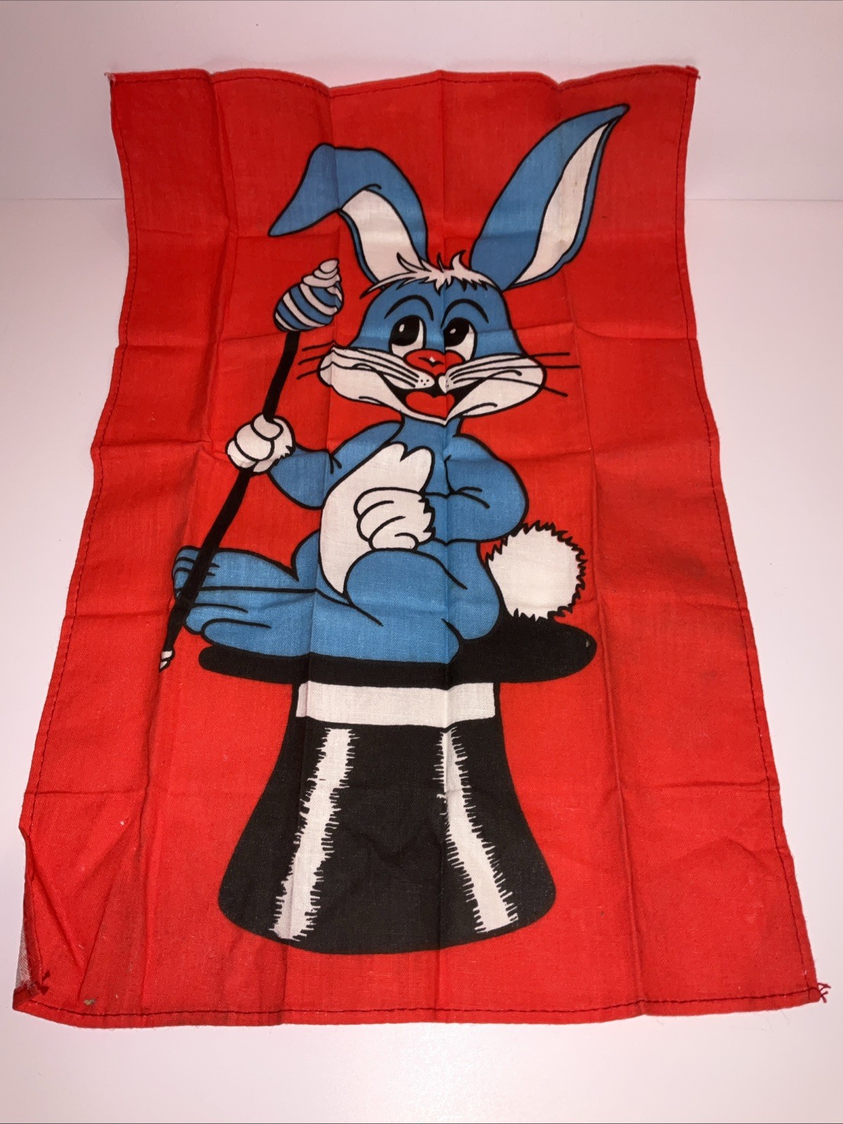 VINTAGE MAGICIAN COTTON SCARF RABBIT TOP HAT MAGIC TRICK PROP RED CLOTH