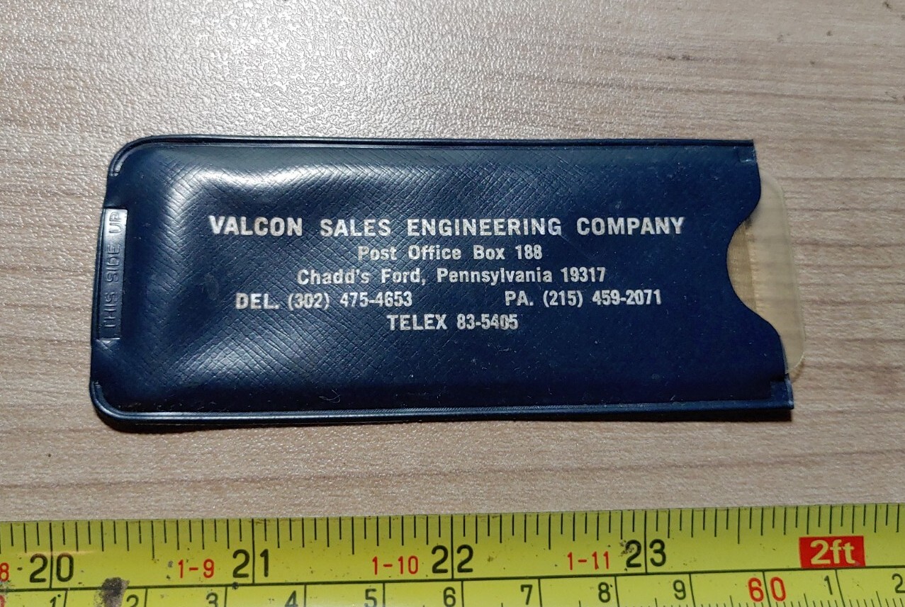 Vtg Valcon Sales Engineering Co Chadd\'s Ford Advertising Vinyl Magnifier Sheath