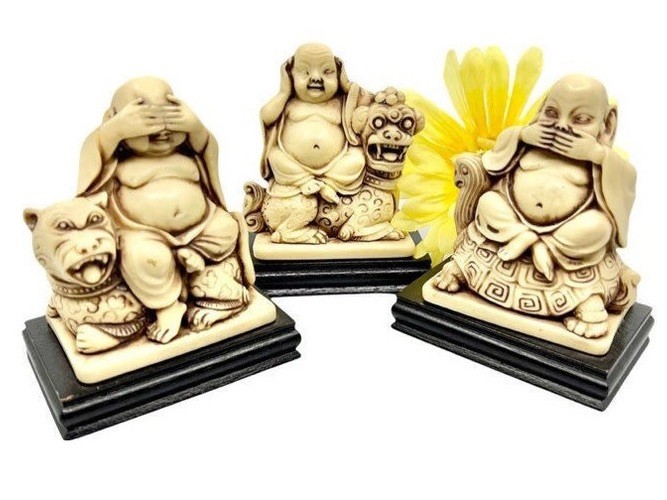Vintage (By Wise) Buddha Figurines: See/Hear/Speak No Evil Set. 