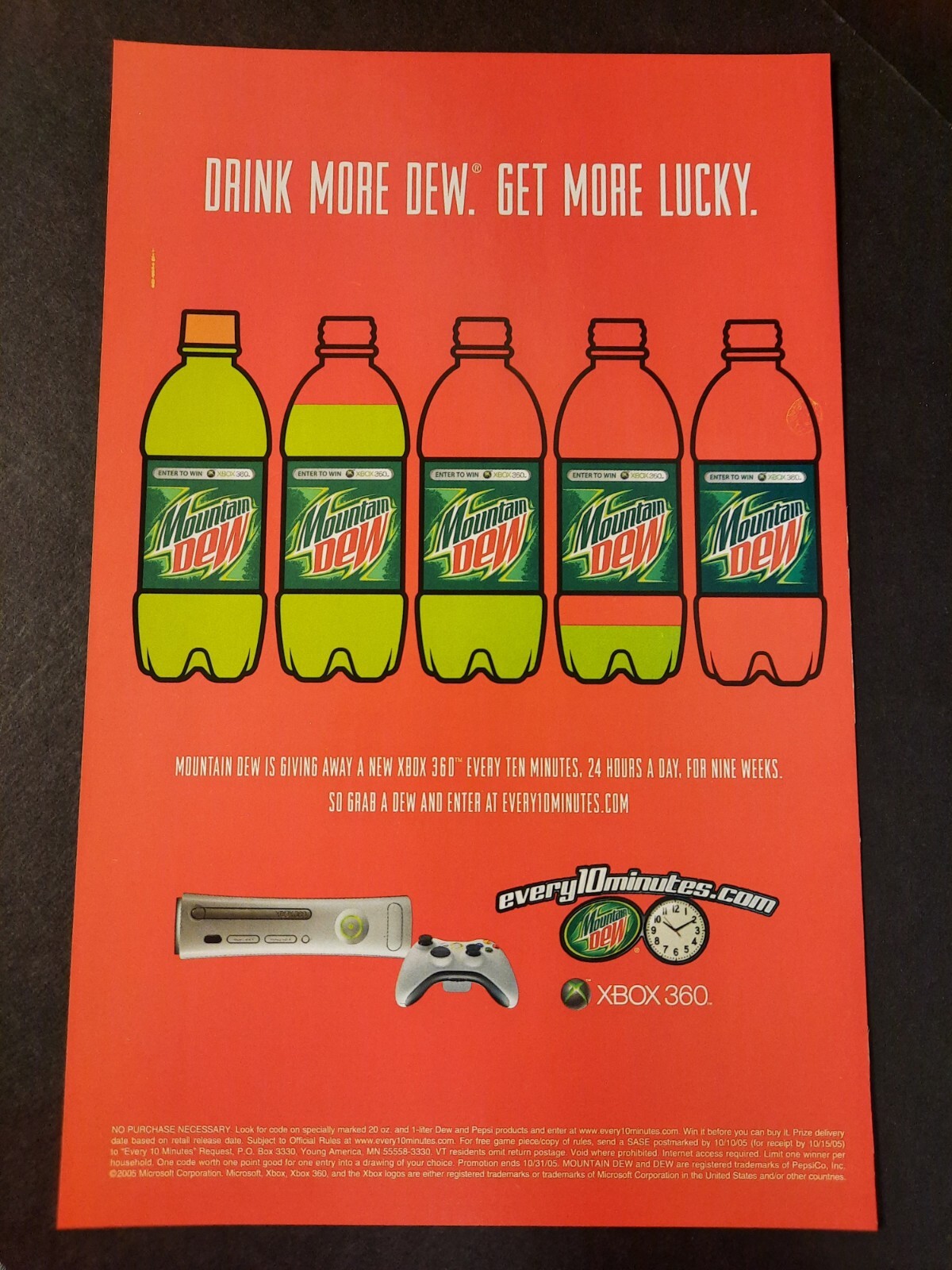 2005 MOUNTAIN DEW Xbox 360 Contest Every 10 Minutes soda art ~ Print Ad/Ad Page